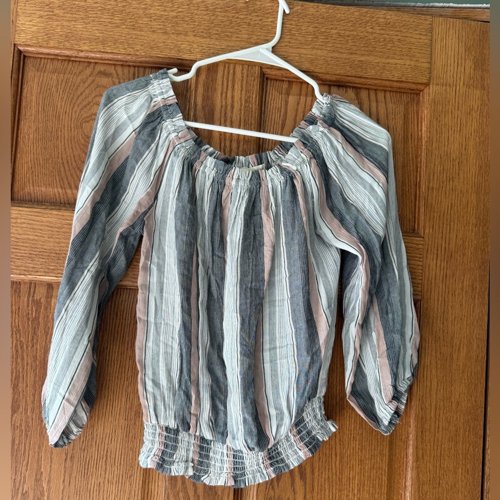 Aeropostale Striped Long Sleeve Top - Gray, Pink, White